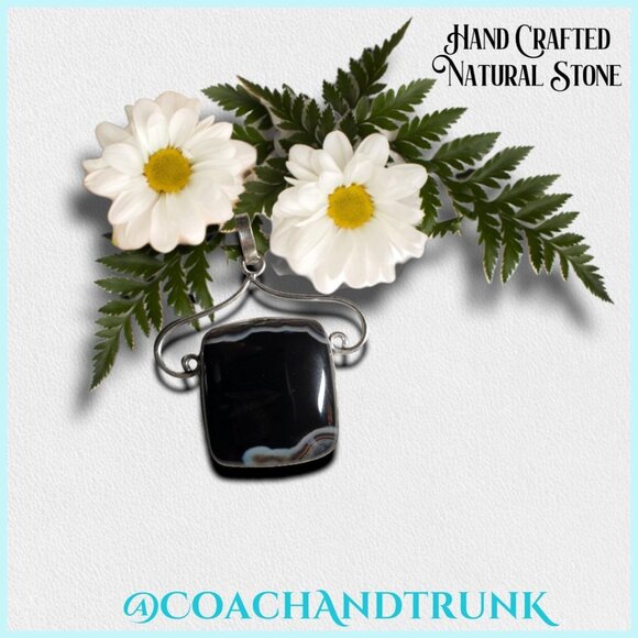 Black Onyx Square Pendant with 18" Sterling Necklace Artisan Crafted NEW - Picture 10 of 13